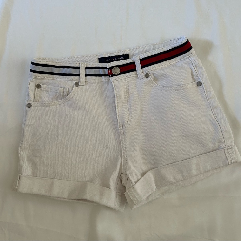 Tommy Hilfiger White Jean Shorts with Striped Waistband